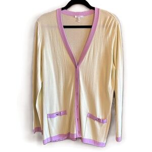 Escada Yellow Purple Button Up Long Sleeve Womens Cardigan Size 44